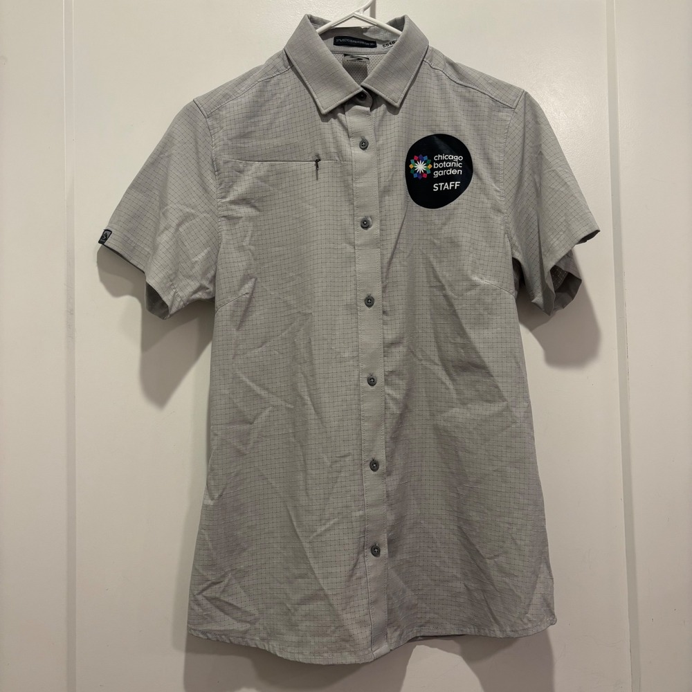 Storm Creek Chicago Botanic Garden Staff Shirt Womens Medium Gray UPF 30+ Grid